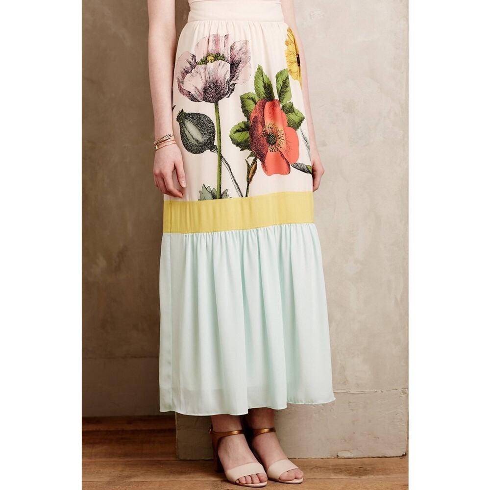 Anthropologie Botanique 0 2 S Spring Floral Poppy Maxi Skirt HD in Paris